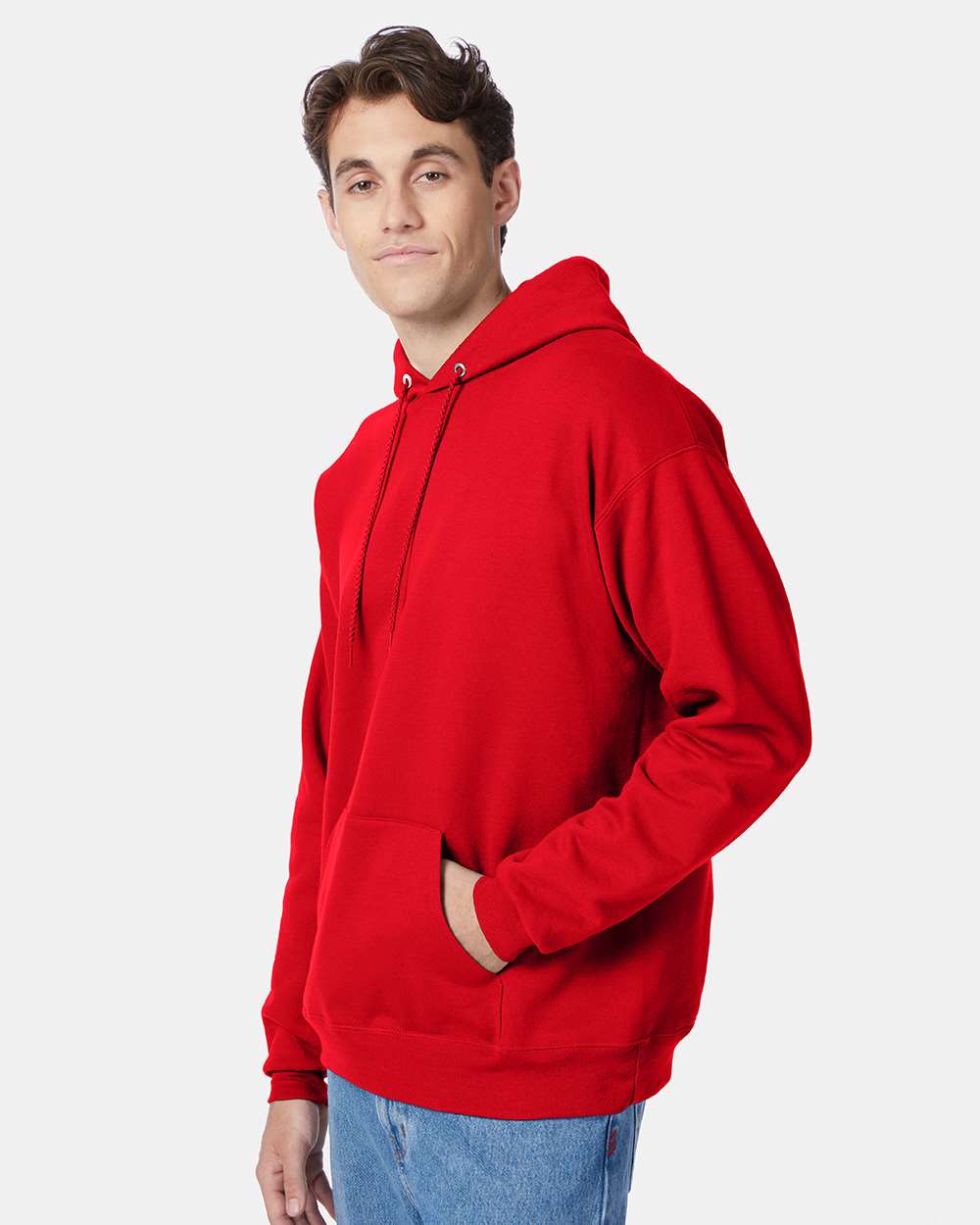 Unisex Ecosmart® Hooded Sweatshirt - OnModelSide - B22000073 - Athletic Red