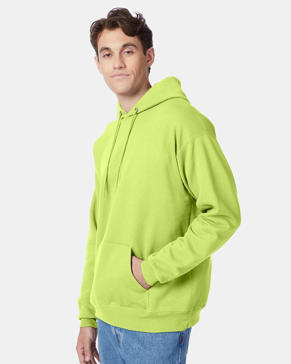 Unisex Ecosmart® Hooded Sweatshirt - OnModelSide - B22000163 - Safety Green