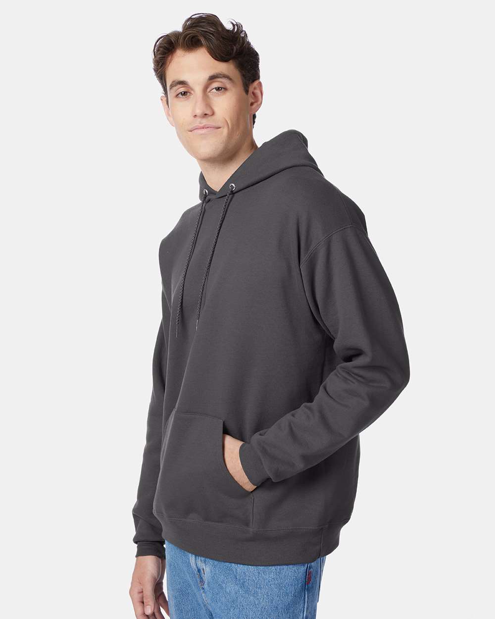 Unisex Ecosmart® Hooded Sweatshirt - OnModelSide - B22000353 - Smoke Grey
