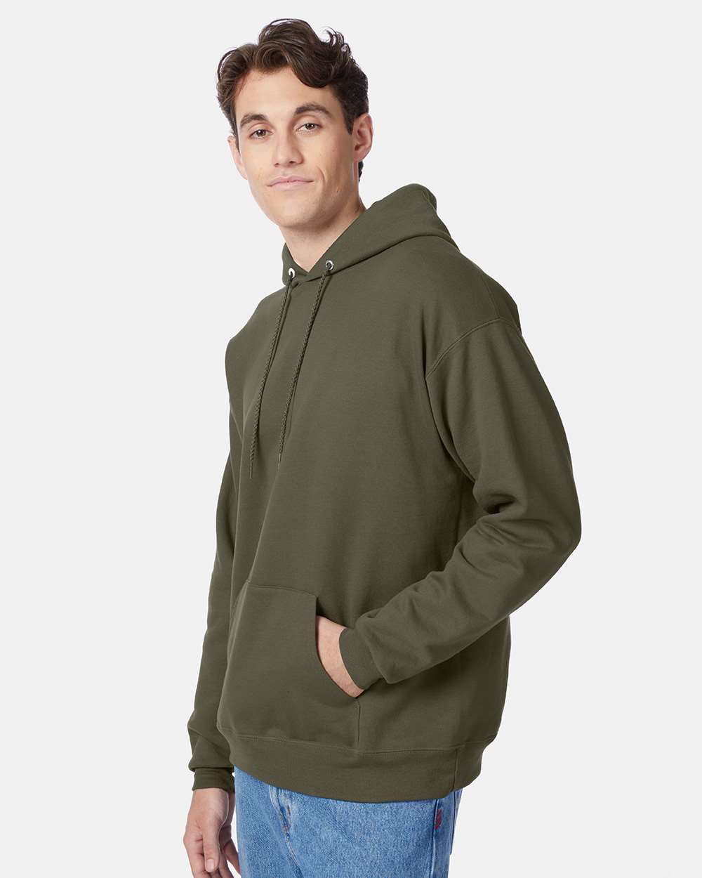 Unisex Ecosmart® Hooded Sweatshirt - OnModelSide - B22000543 - Fatigue Green