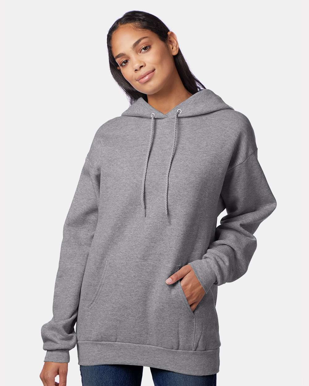 Unisex Ultimate Cotton® Hooded Sweatshirt - OnModelFront - B22200133 - Oxford Grey