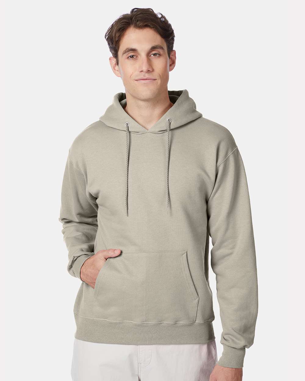 Unisex Ultimate Cotton® Hooded Sweatshirt - OnModelFront - B22200733 - Sand