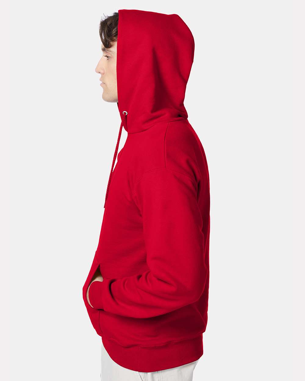 Unisex Ultimate Cotton® Hooded Sweatshirt - OnModelSide - B22200223 - Deep Red