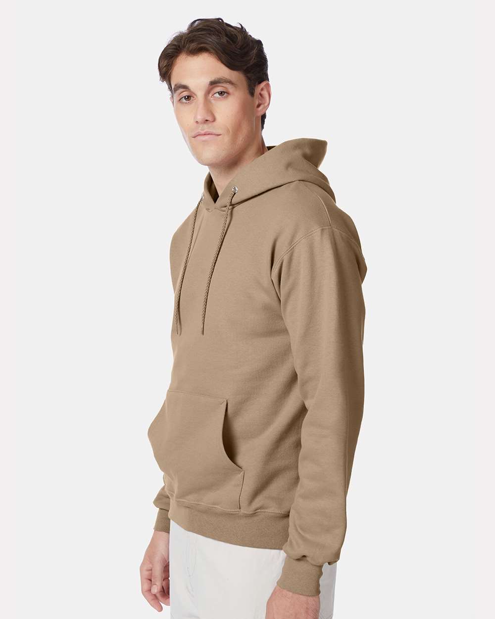 Unisex Ultimate Cotton® Hooded Sweatshirt - OnModelSide - B22200363 - Pebble
