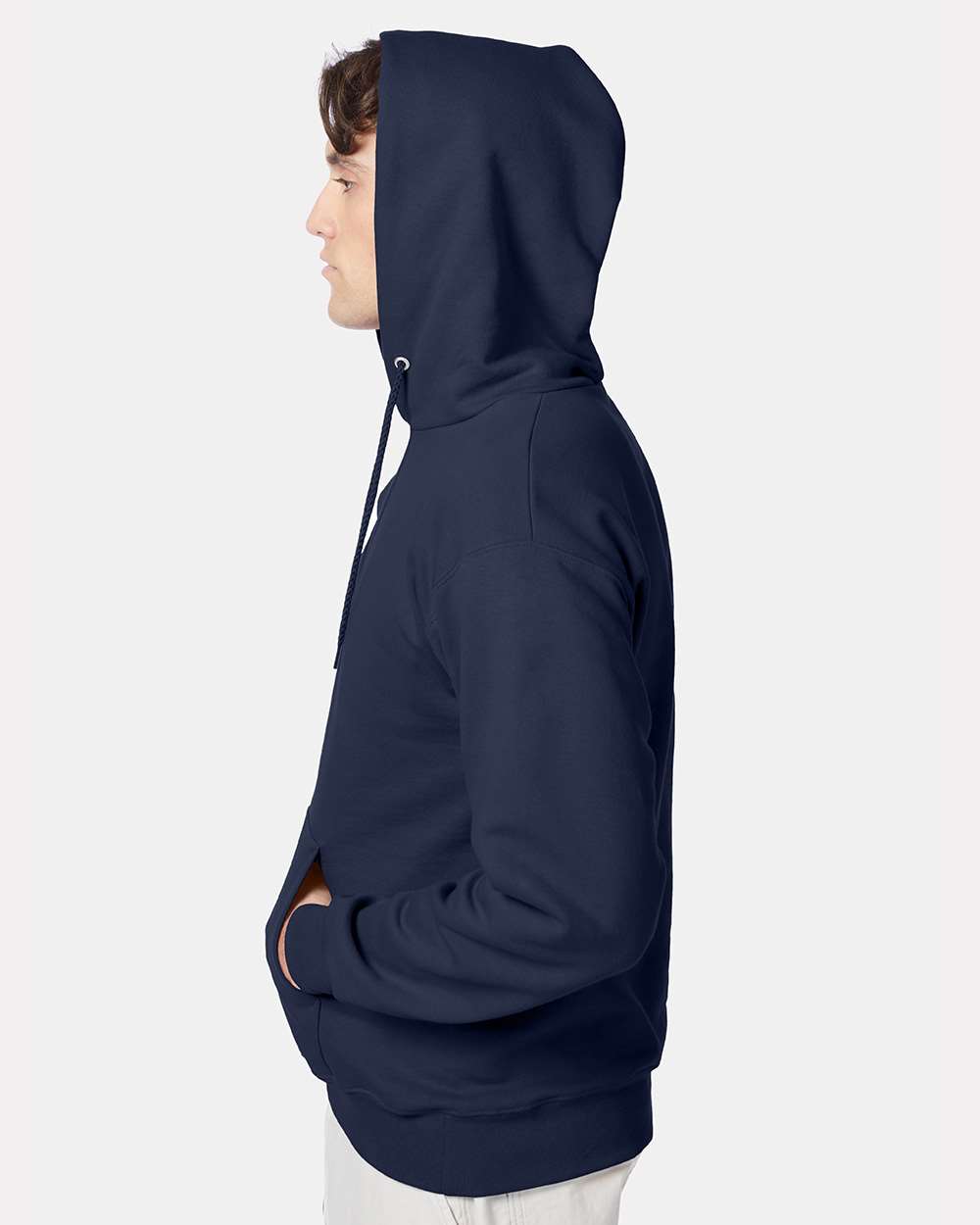 Unisex Ultimate Cotton® Hooded Sweatshirt - OnModelSide - B22200653 - Navy