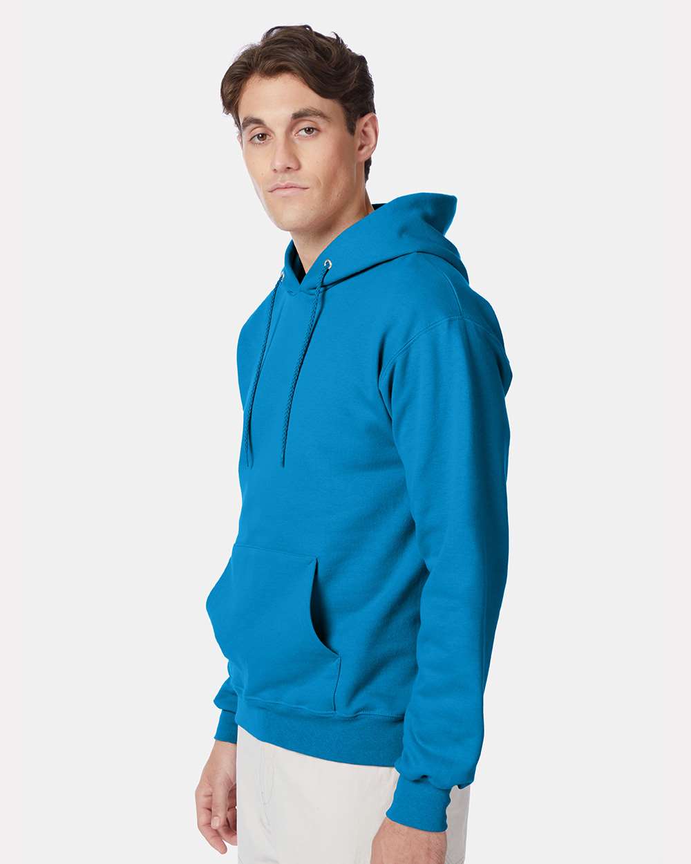 Unisex Ultimate Cotton® Hooded Sweatshirt - OnModelSide - B22200763 - Teal
