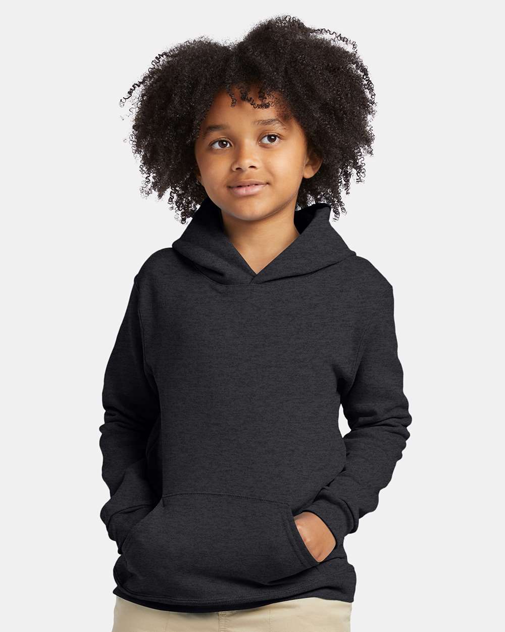Youth Ecosmart® Hooded Sweatshirt - OnModelFront - B32000592 - Charcoal Heather