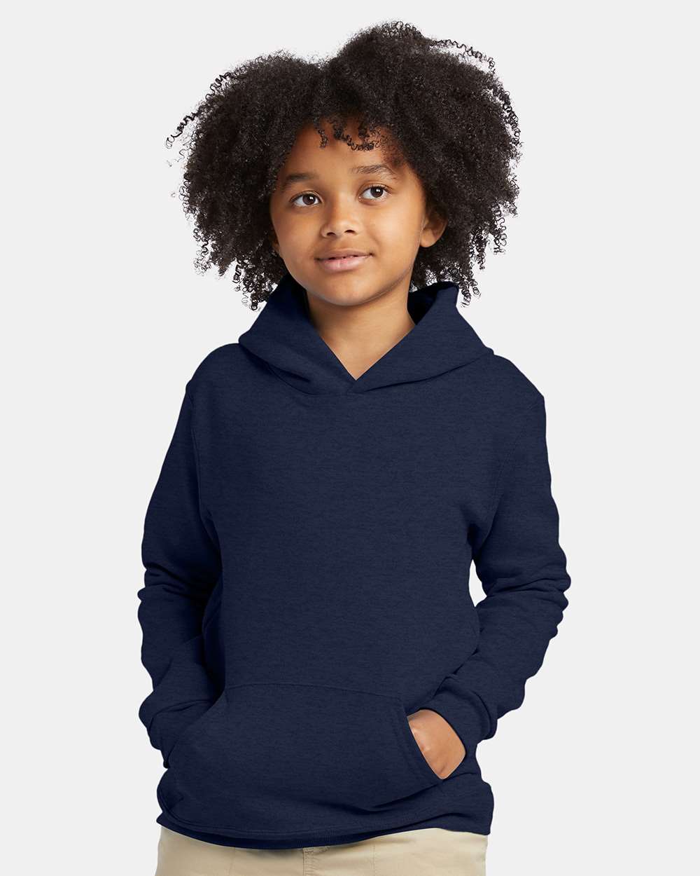 Youth Ecosmart® Hooded Sweatshirt - OnModelFront - B32000662 - Heather Navy