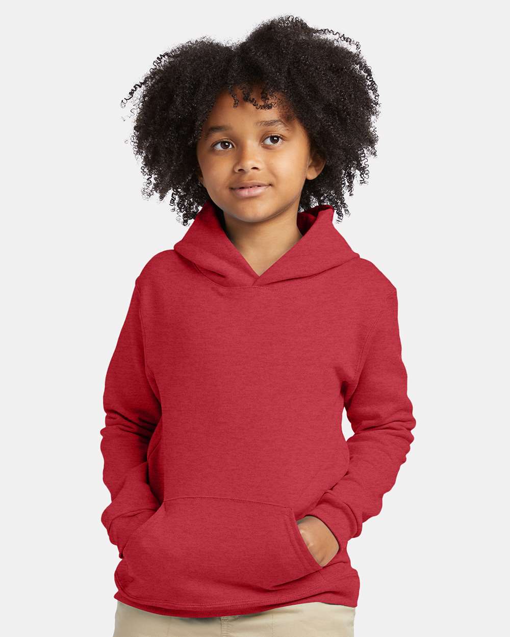 Youth Ecosmart® Hooded Sweatshirt - OnModelFront - B32000722 - Heather Red
