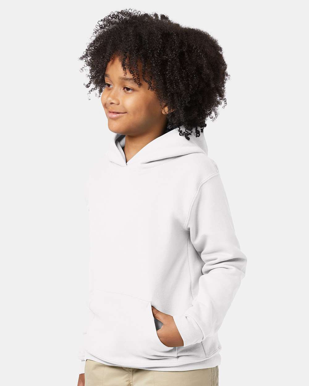 Youth Ecosmart® Hooded Sweatshirt - OnModelSide - B32000002 - White