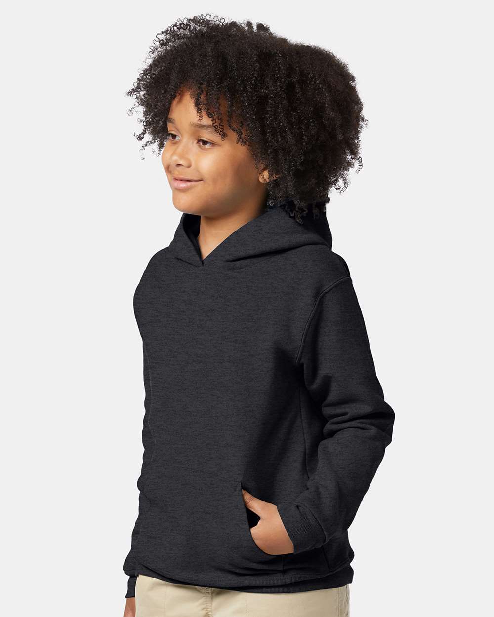Youth Ecosmart® Hooded Sweatshirt - OnModelSide - B32000592 - Charcoal Heather