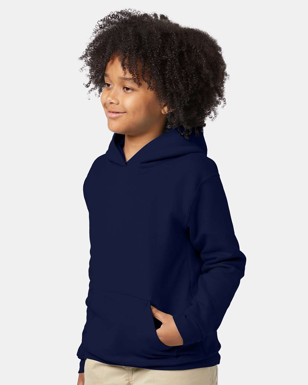 Youth Ecosmart® Hooded Sweatshirt - OnModelSide - B32000652 - Navy