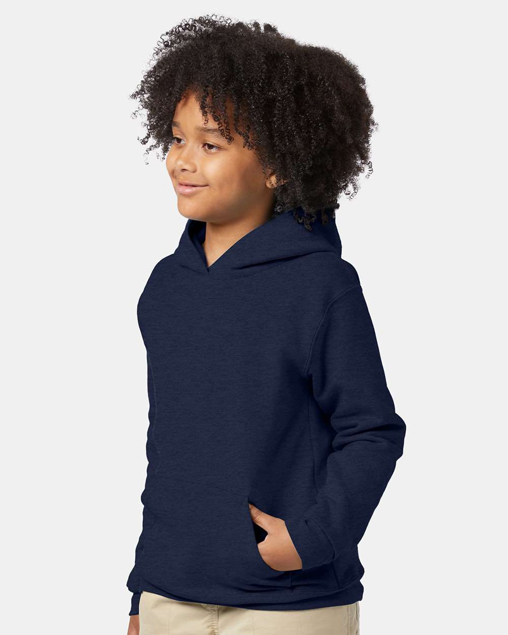 Youth Ecosmart® Hooded Sweatshirt - OnModelSide - B32000662 - Heather Navy