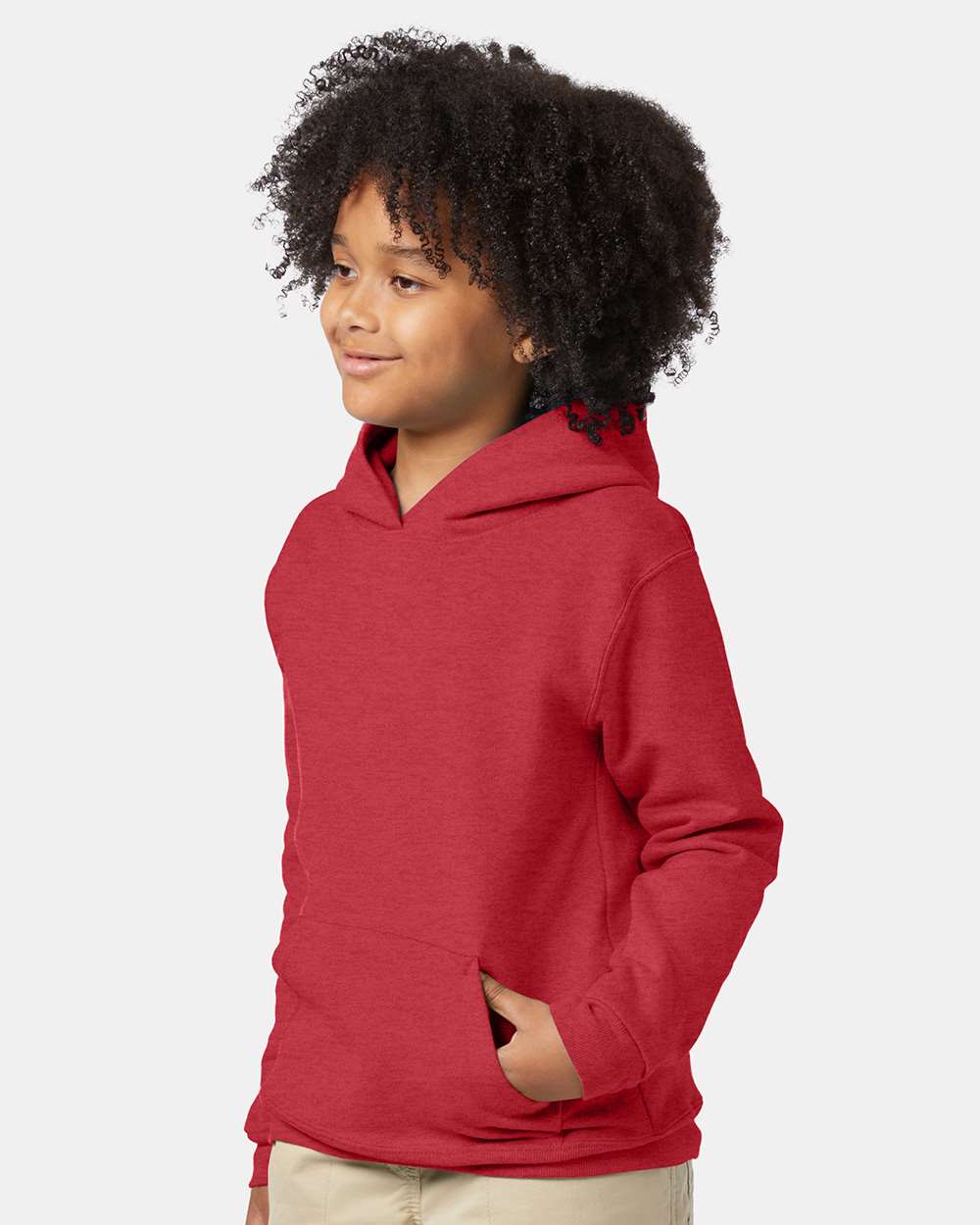 Youth Ecosmart® Hooded Sweatshirt - OnModelSide - B32000722 - Heather Red
