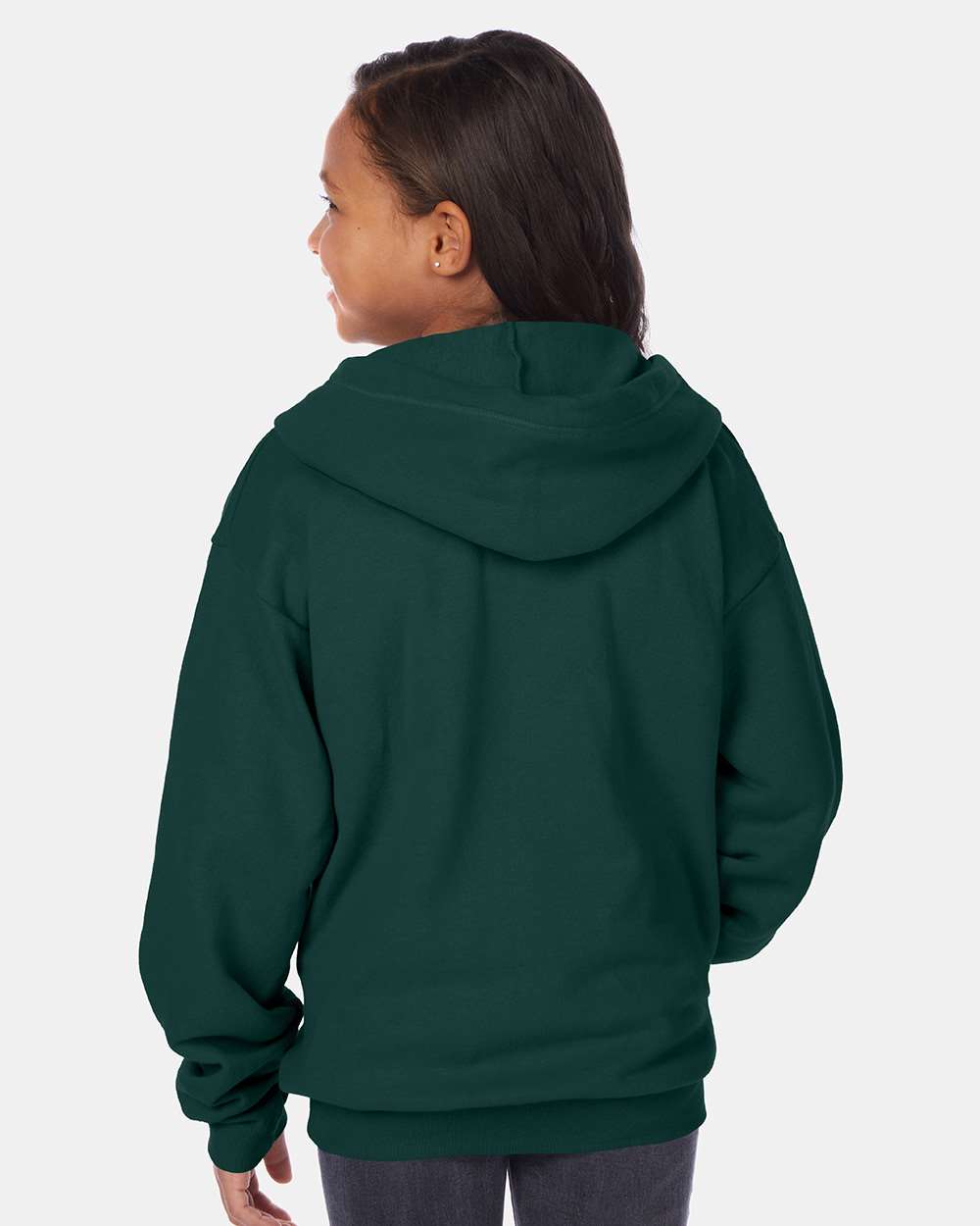 Youth EcoSmart® Full-Zip Hooded Sweatshirt - OnModelBack - B32300872 - Deep Forest
