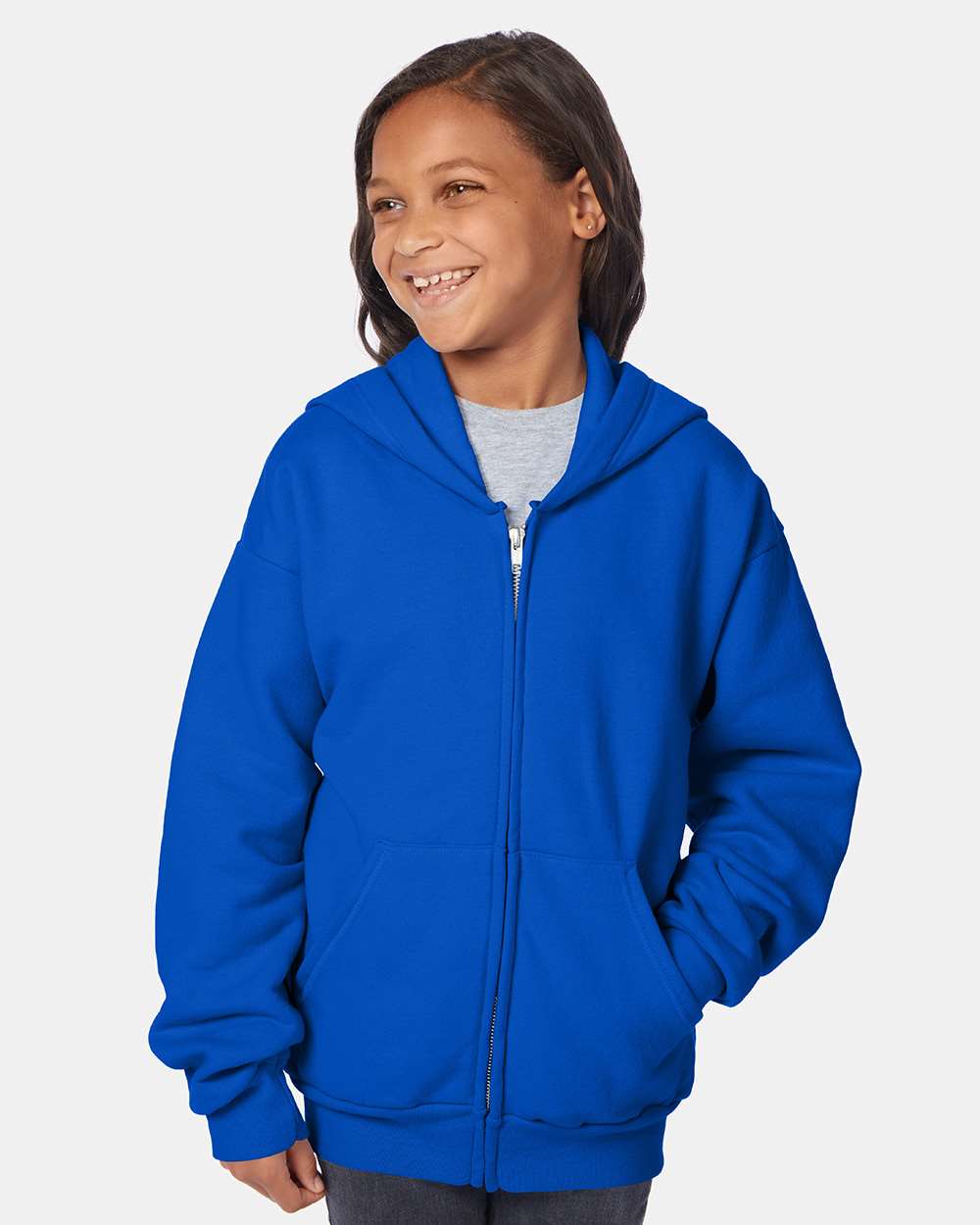 Youth EcoSmart® Full-Zip Hooded Sweatshirt - OnModelFront - B32300882 - Deep Royal