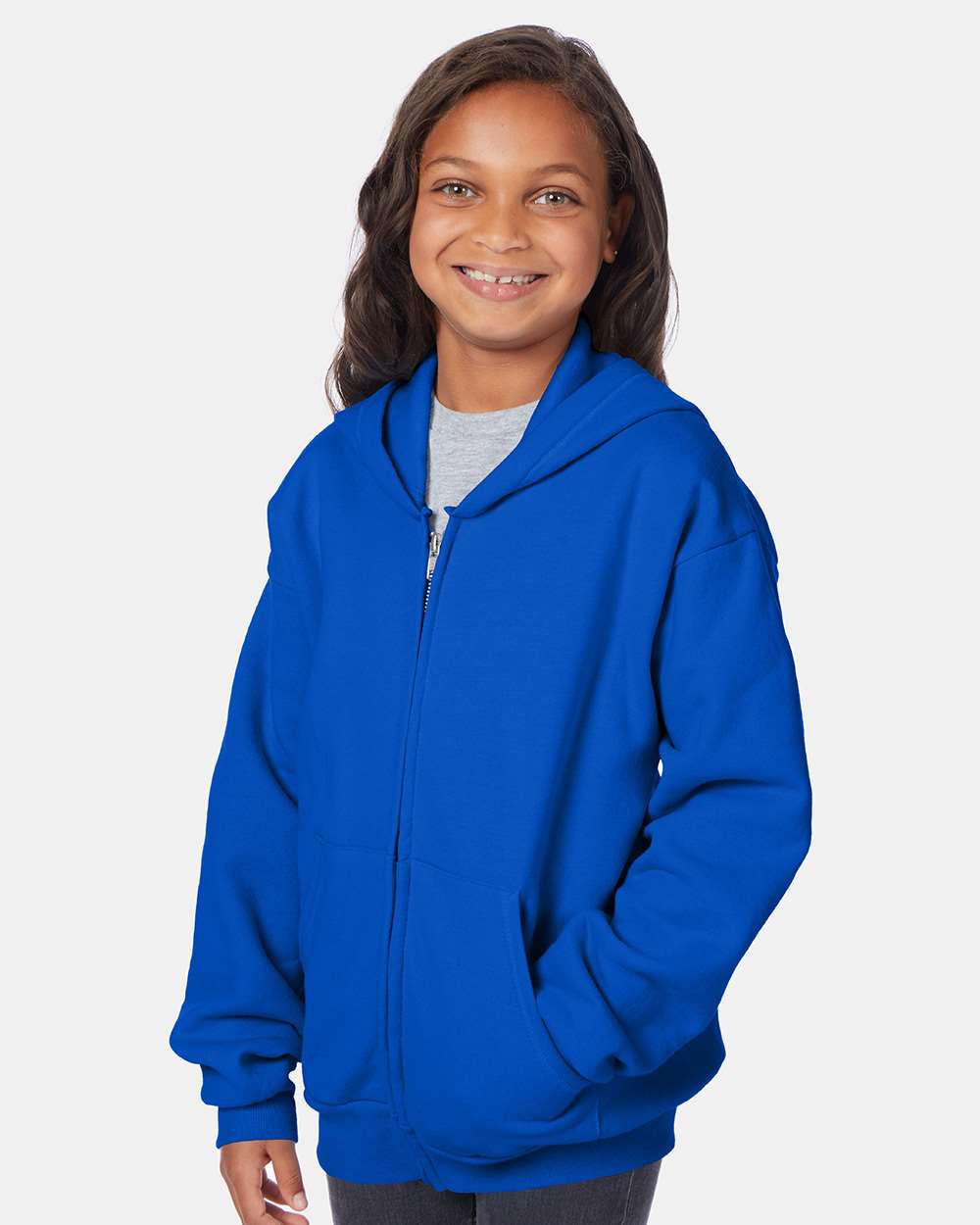 Youth EcoSmart® Full-Zip Hooded Sweatshirt - OnModelSide - B32300882 - Deep Royal