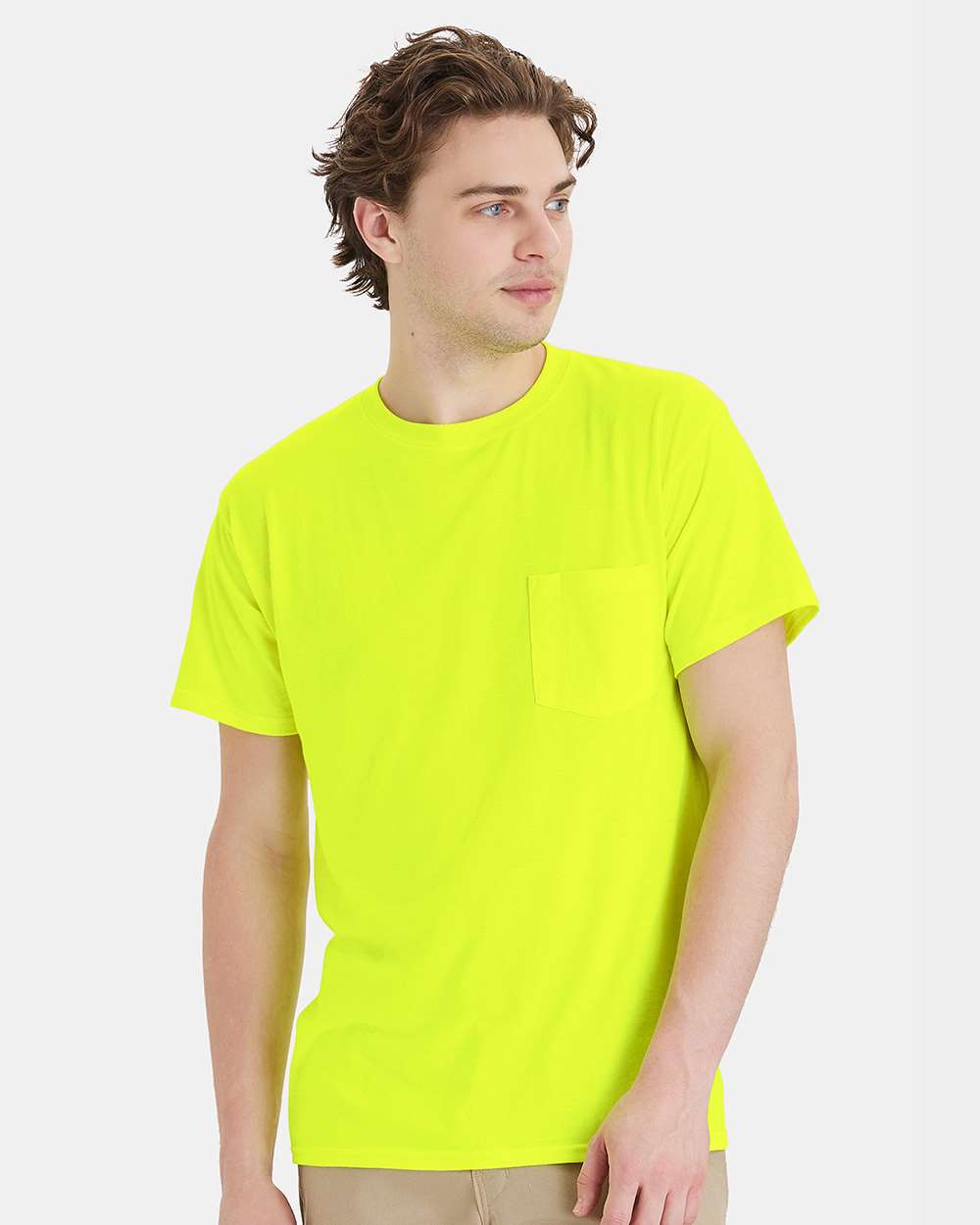Unisex Workwear Pocket T-Shirt - OnModelFront - B25000163 - Safety Green