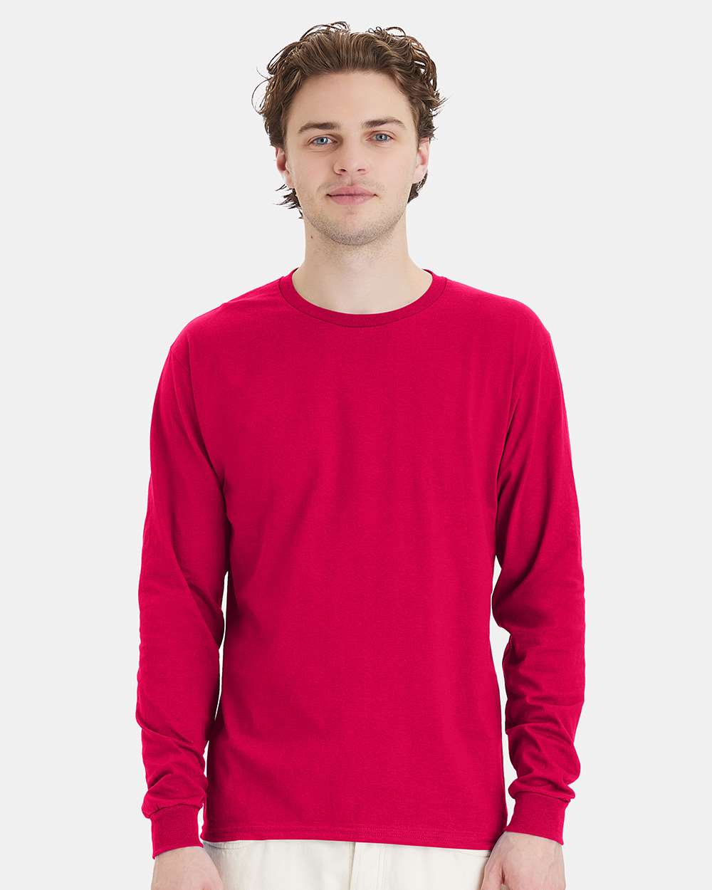 Essential-T Long Sleeve T-Shirt - OnModelFront - B04000013 - Athletic Crimson