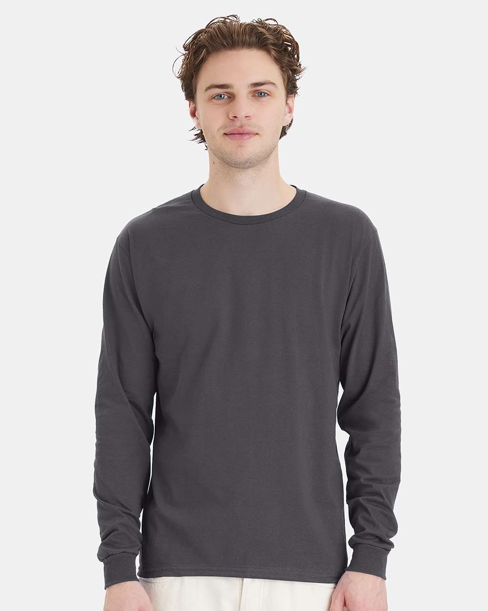 Essential-T Long Sleeve T-Shirt - OnModelFront - B04000083 - Smoke Grey