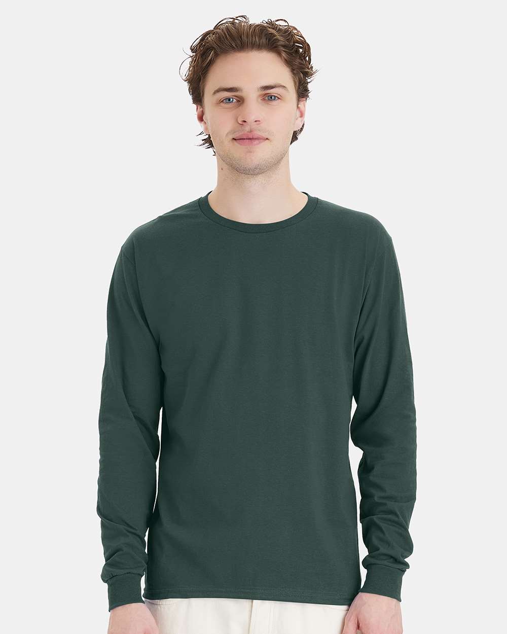 Essential-T Long Sleeve T-Shirt - OnModelFront - B04000873 - Athletic Dark Green