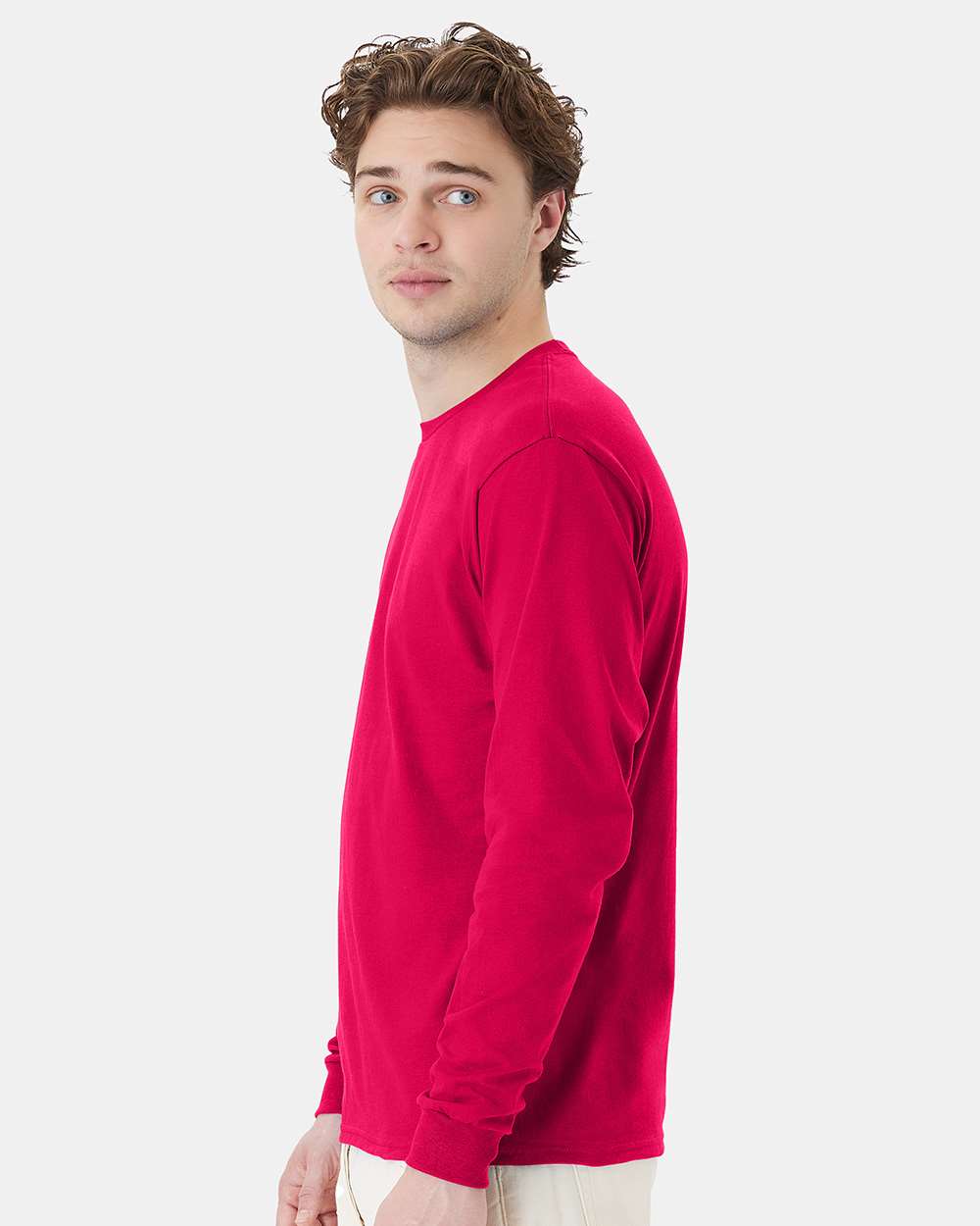 Essential-T Long Sleeve T-Shirt - OnModelSide - B04000013 - Athletic Crimson