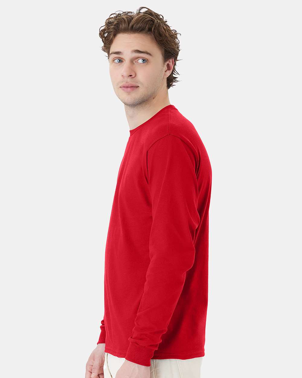 Essential-T Long Sleeve T-Shirt - OnModelSide - B04000073 - Athletic Red