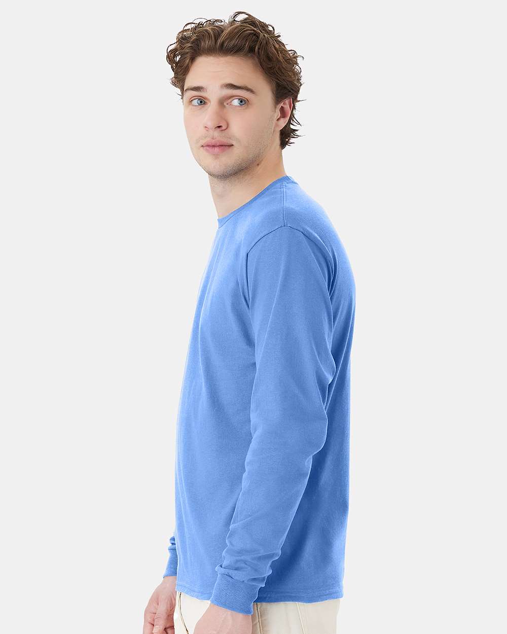 Essential-T Long Sleeve T-Shirt - OnModelSide - B04000263 - Carolina Blue