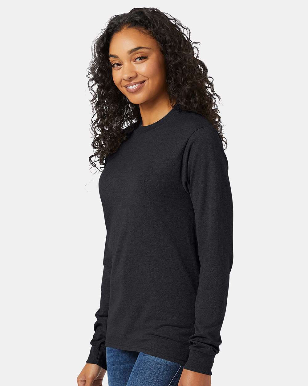 Essential-T Long Sleeve T-Shirt - OnModelSide - B04000593 - Charcoal Heather