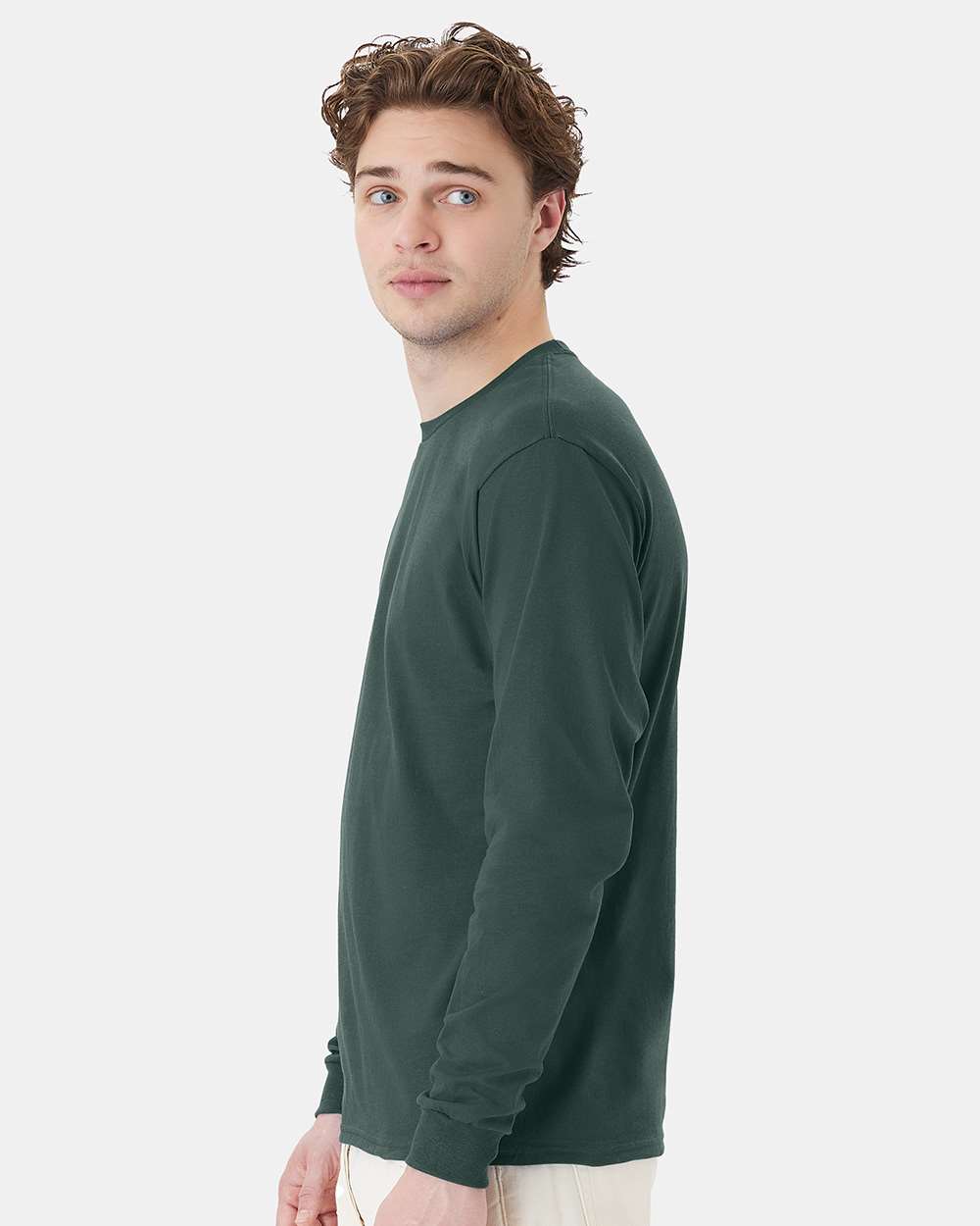 Essential-T Long Sleeve T-Shirt - OnModelSide - B04000873 - Athletic Dark Green