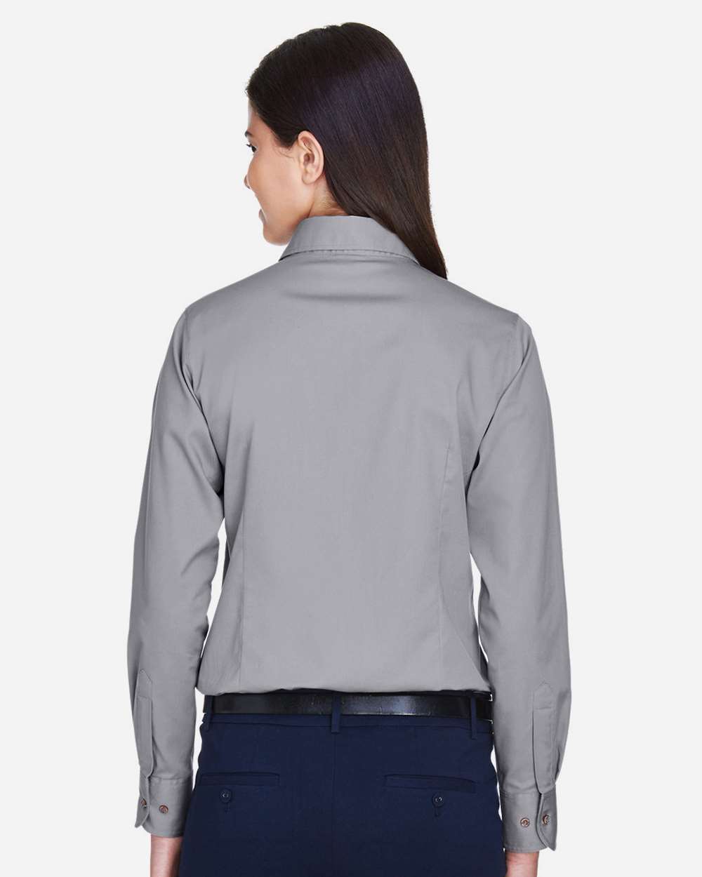 Women's Easy Blend™ Long Sleeve Twill Dress Shirt with Stain-Release - OnModelBack - B240B9092 - Dark Grey
