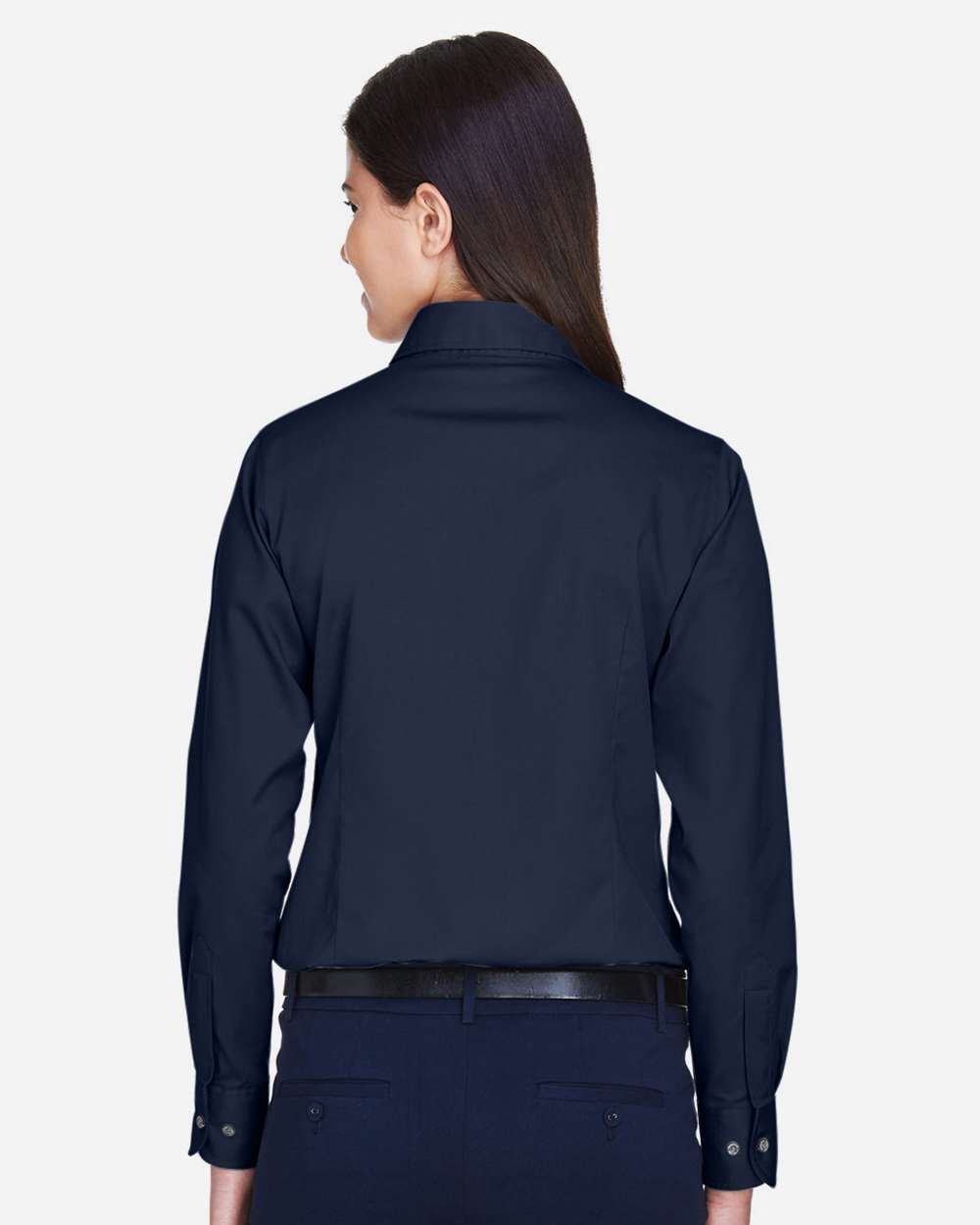 Women's Easy Blend™ Long Sleeve Twill Dress Shirt with Stain-Release - OnModelBack - B240B9112 - Navy