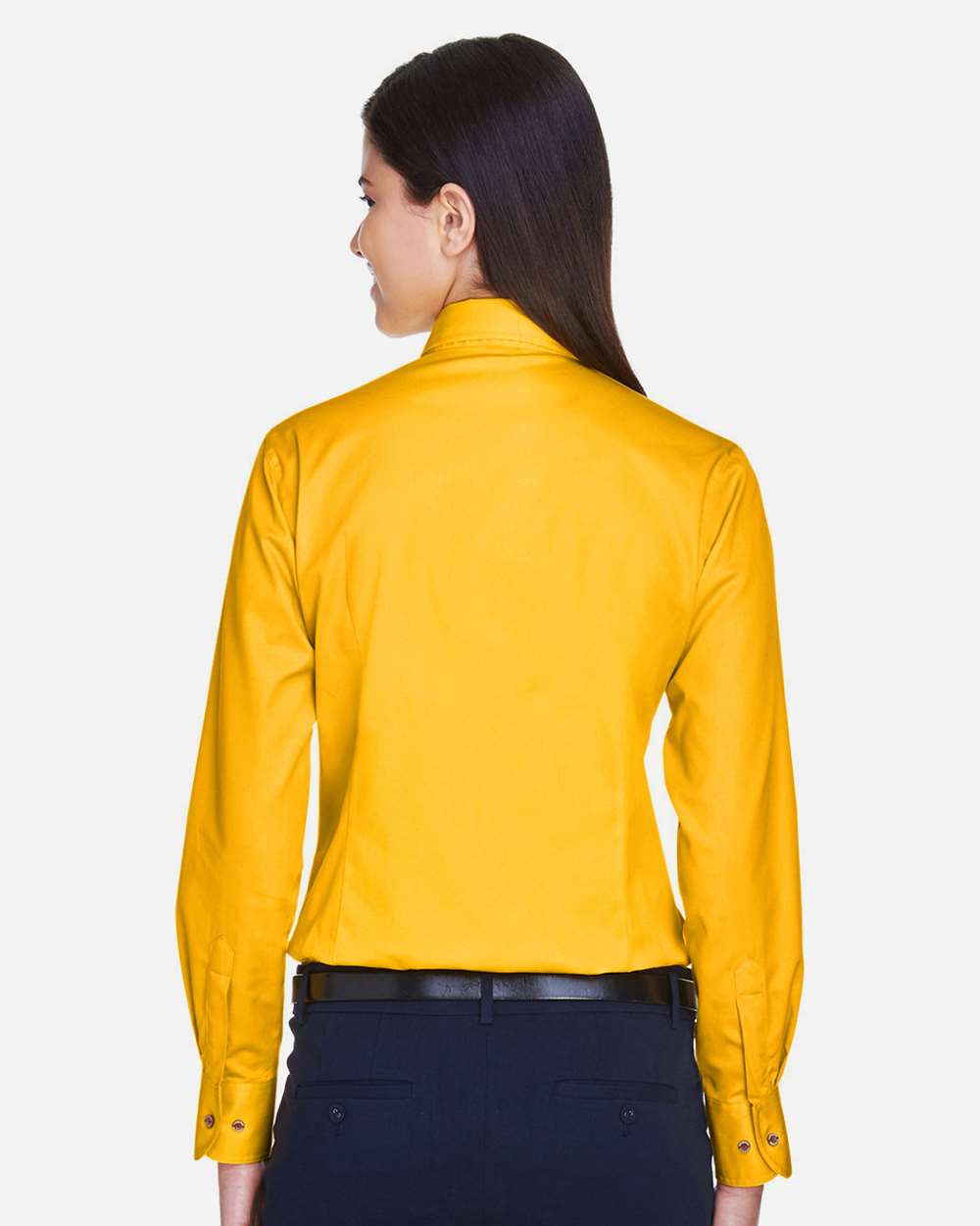 Women's Easy Blend™ Long Sleeve Twill Dress Shirt with Stain-Release - OnModelBack - B240B9138 - Sunray Yellow