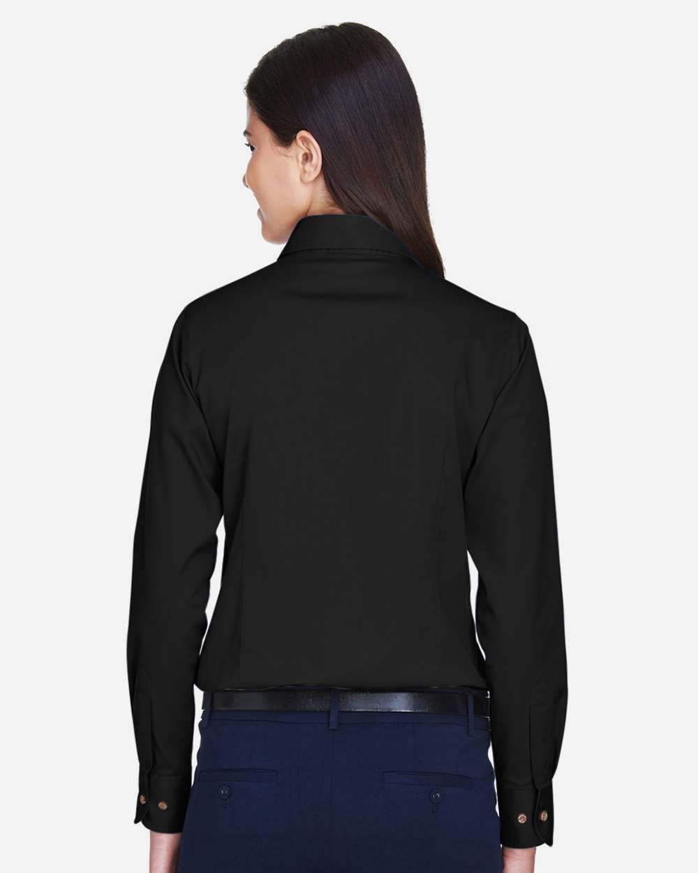 Women's Easy Blend™ Long Sleeve Twill Dress Shirt with Stain-Release - OnModelBack - B240B9502 - Black