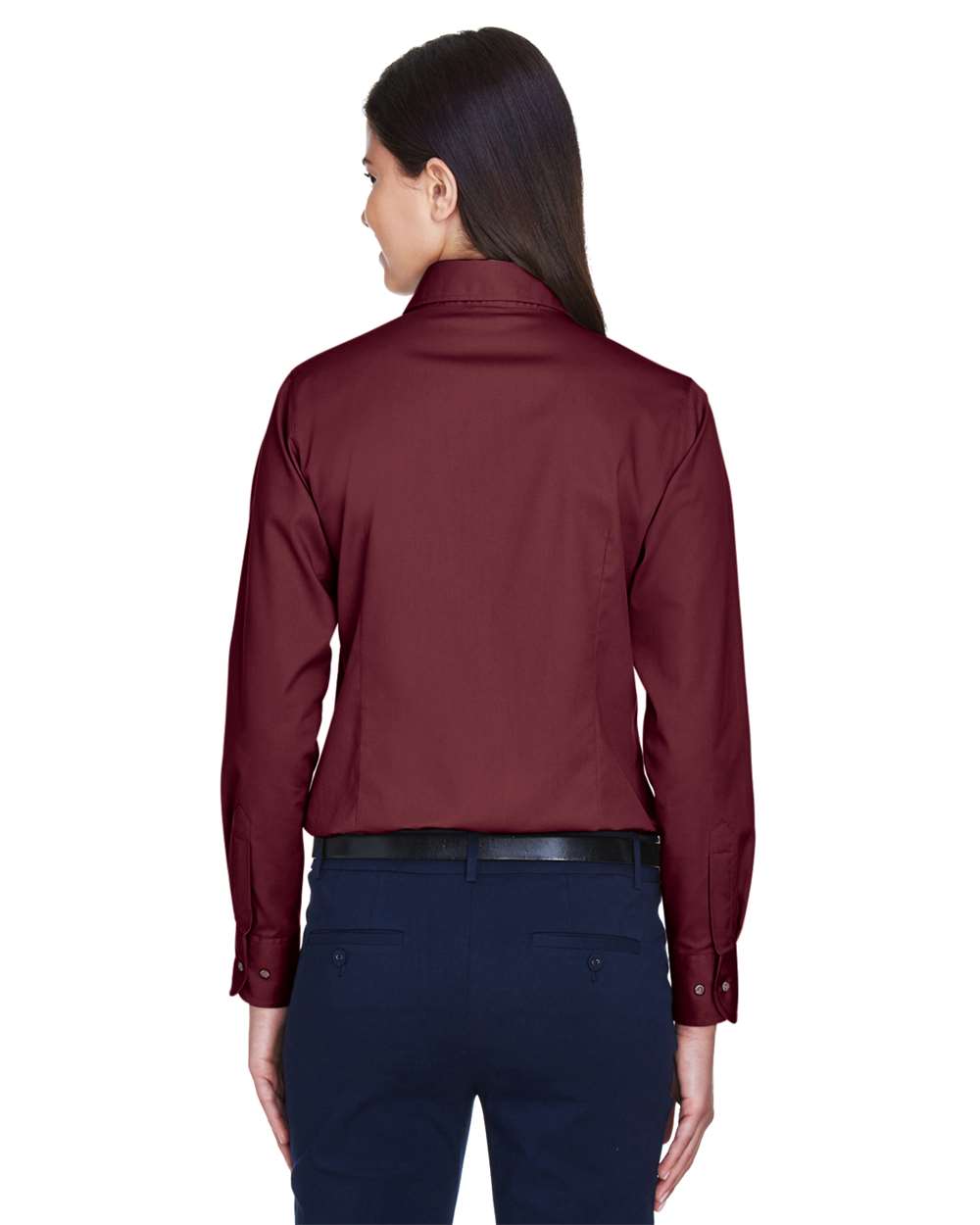 Women's Easy Blend™ Long Sleeve Twill Dress Shirt with Stain-Release - OnModelBack - B240B9533 - Wine