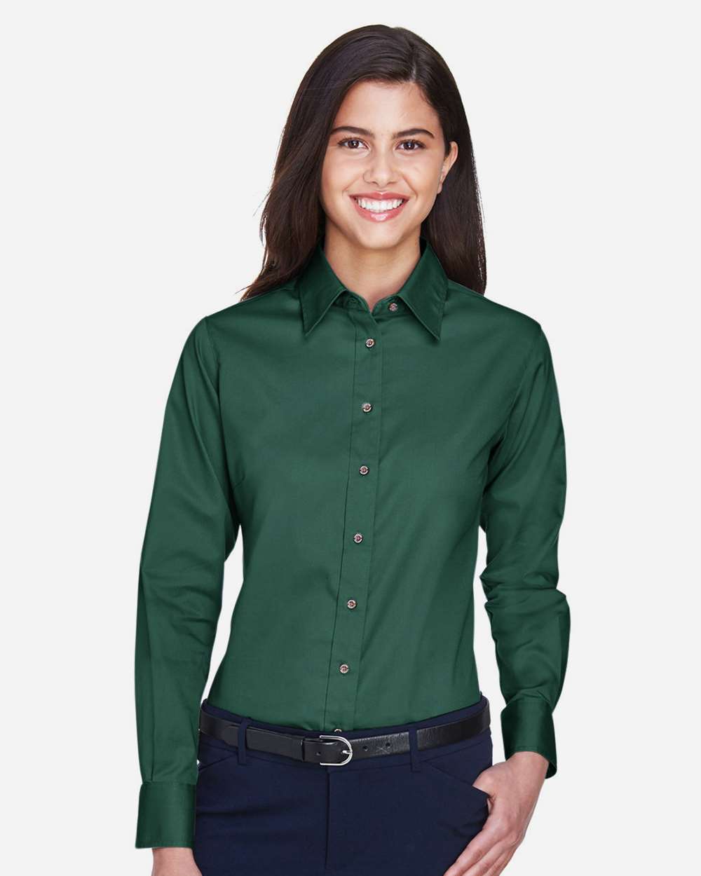 Women's Easy Blend™ Long Sleeve Twill Dress Shirt with Stain-Release - OnModelFront - B240B9102 - Hunter