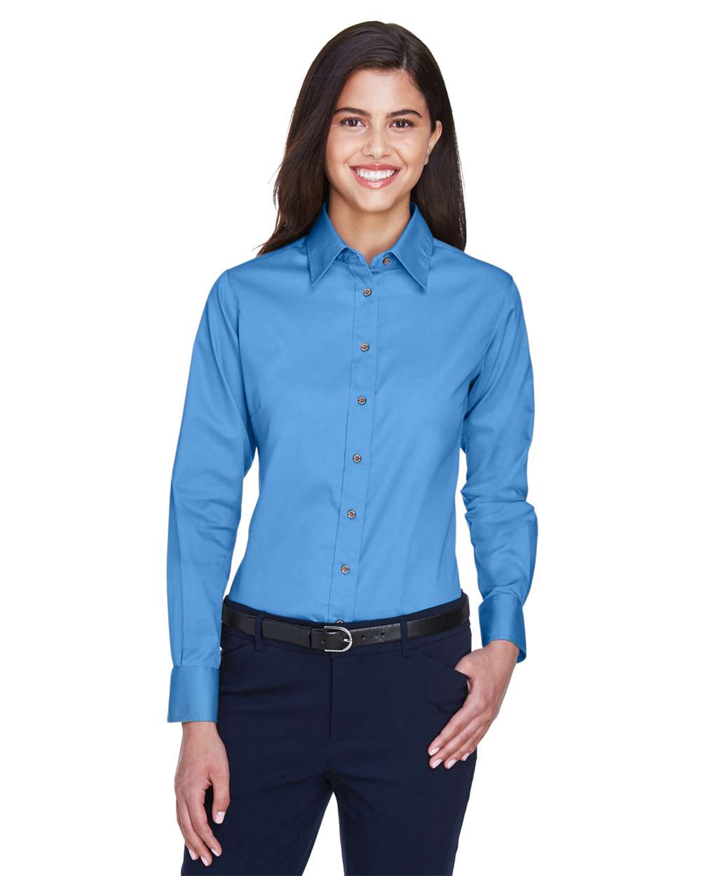 Women's Easy Blend™ Long Sleeve Twill Dress Shirt with Stain-Release - OnModelFront - B240B9658 - Nautical Blue