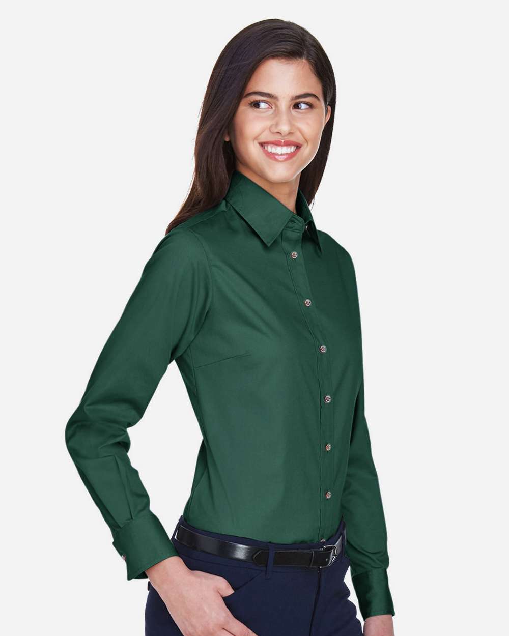 Women's Easy Blend™ Long Sleeve Twill Dress Shirt with Stain-Release - OnModelSide - B240B9102 - Hunter