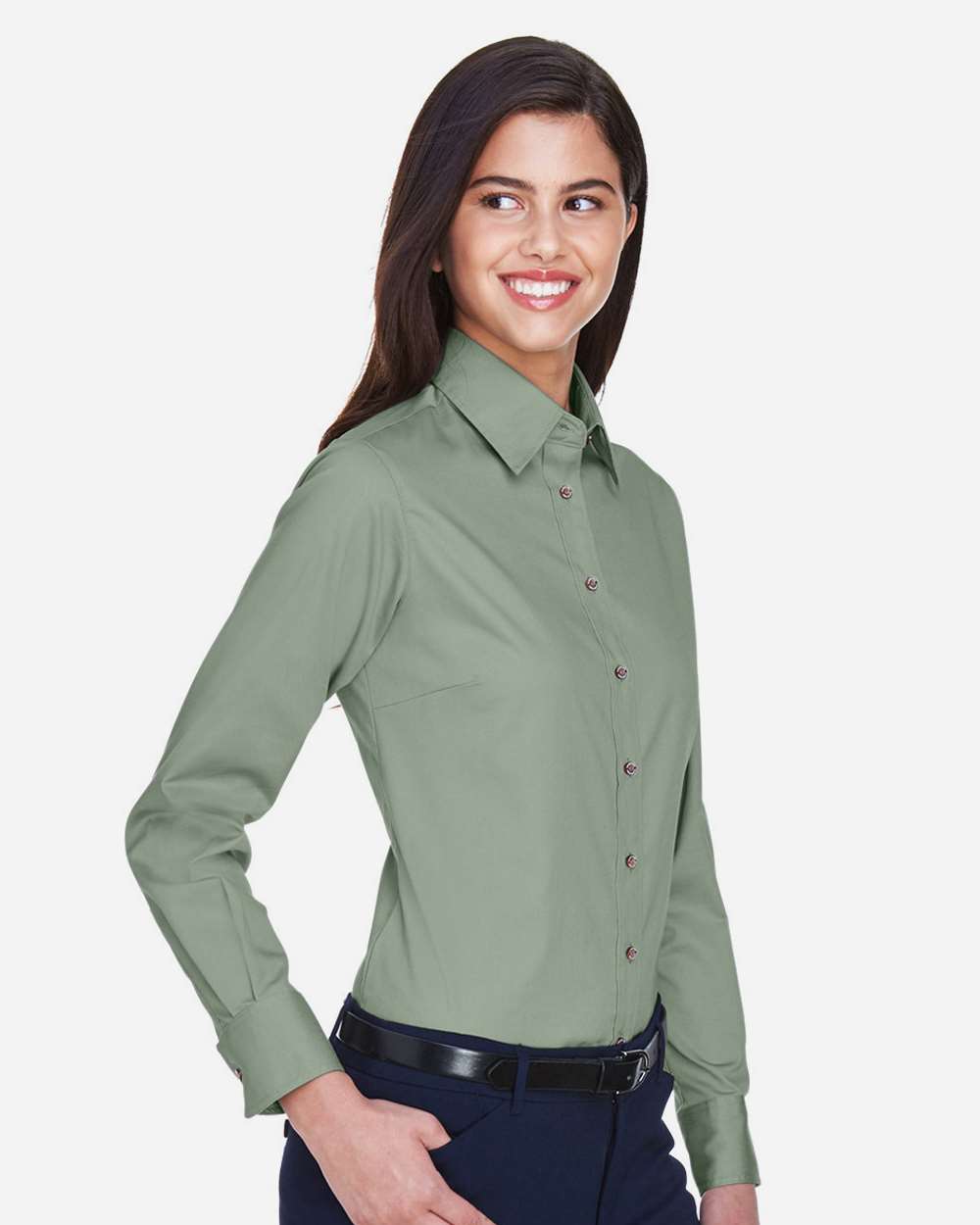 Women's Easy Blend™ Long Sleeve Twill Dress Shirt with Stain-Release - OnModelSide - B240B9542 - Dill