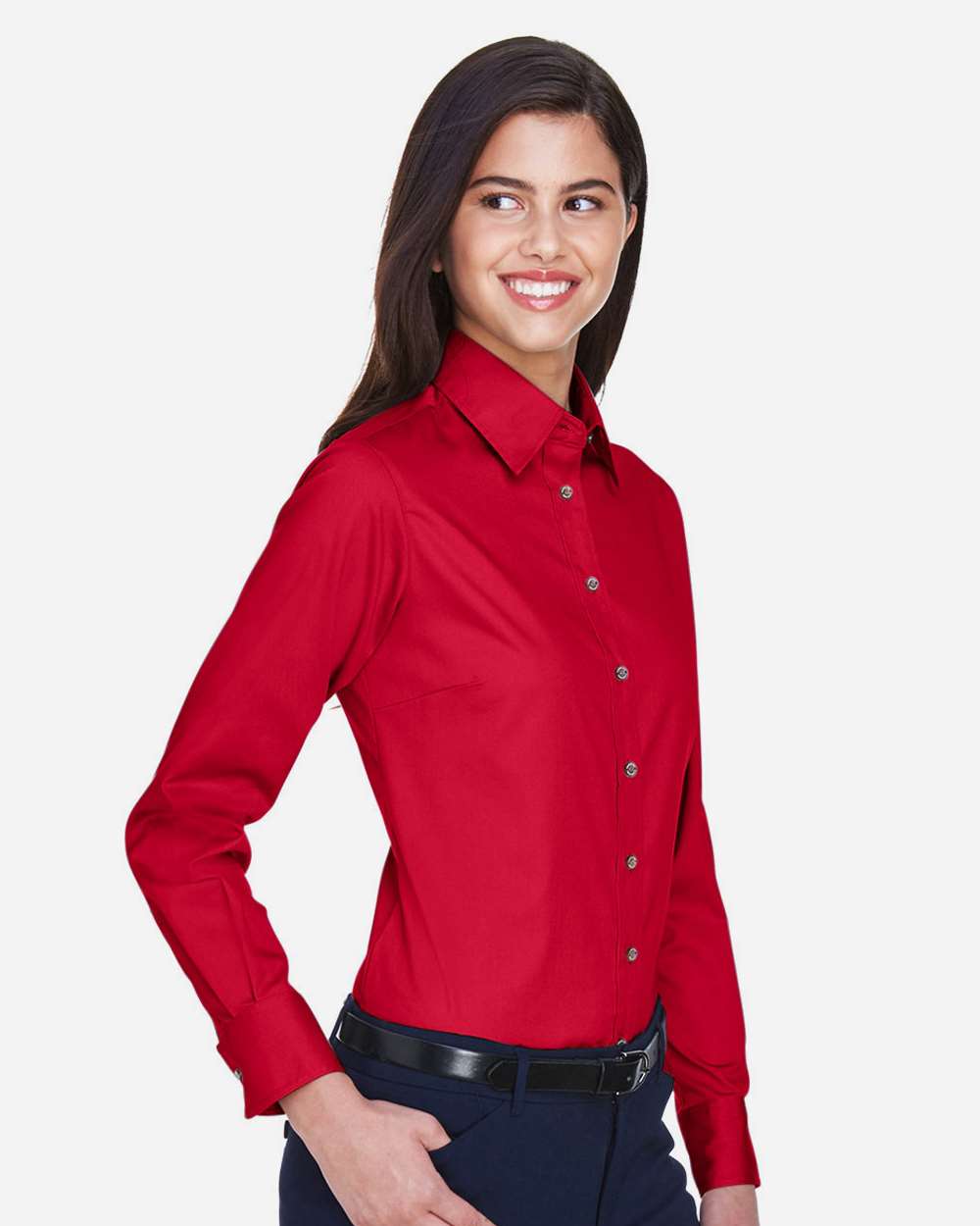 Women's Easy Blend™ Long Sleeve Twill Dress Shirt with Stain-Release - OnModelSide - B240B9702 - Red