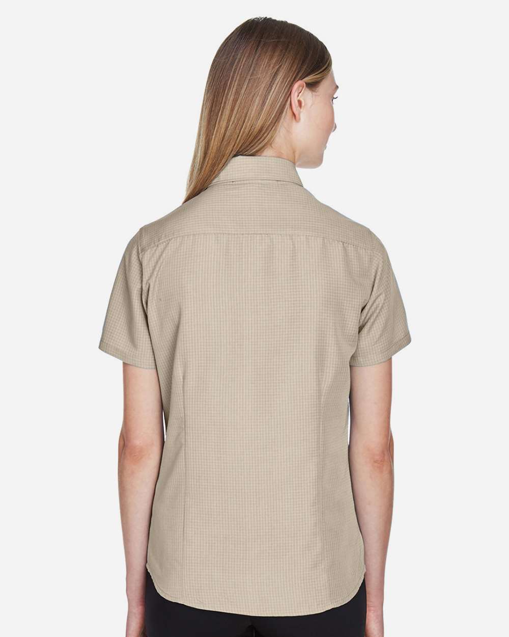 Women's Barbados Textured Camp Shirt - OnModelBack - B252B9102 - Khaki