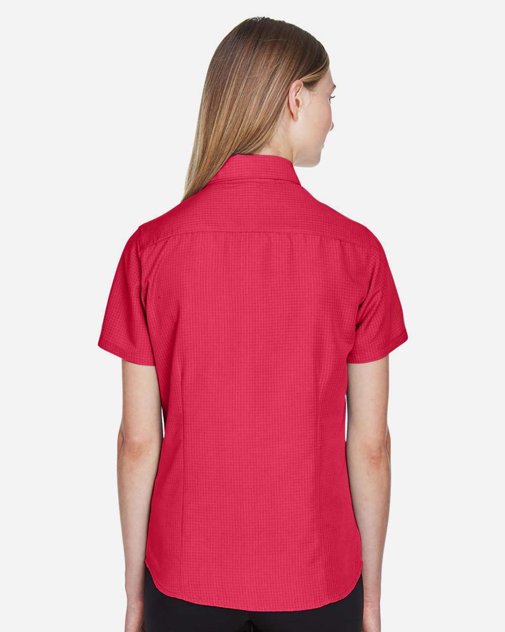 Women's Barbados Textured Camp Shirt - OnModelBack - B252B9702 - Parrot Red