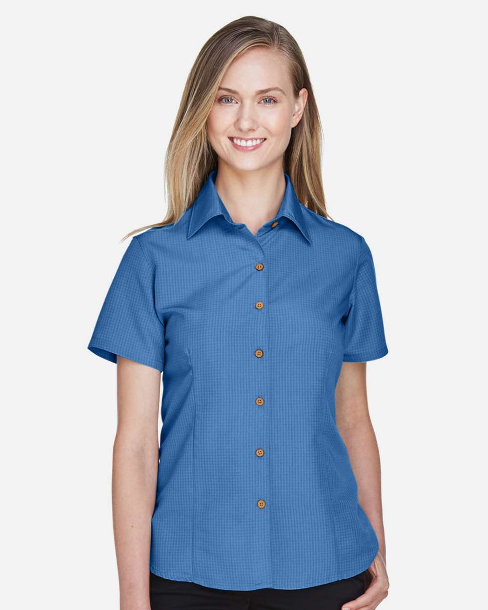 Women's Barbados Textured Camp Shirt - OnModelFront - B252B9112 - POOL BLUE