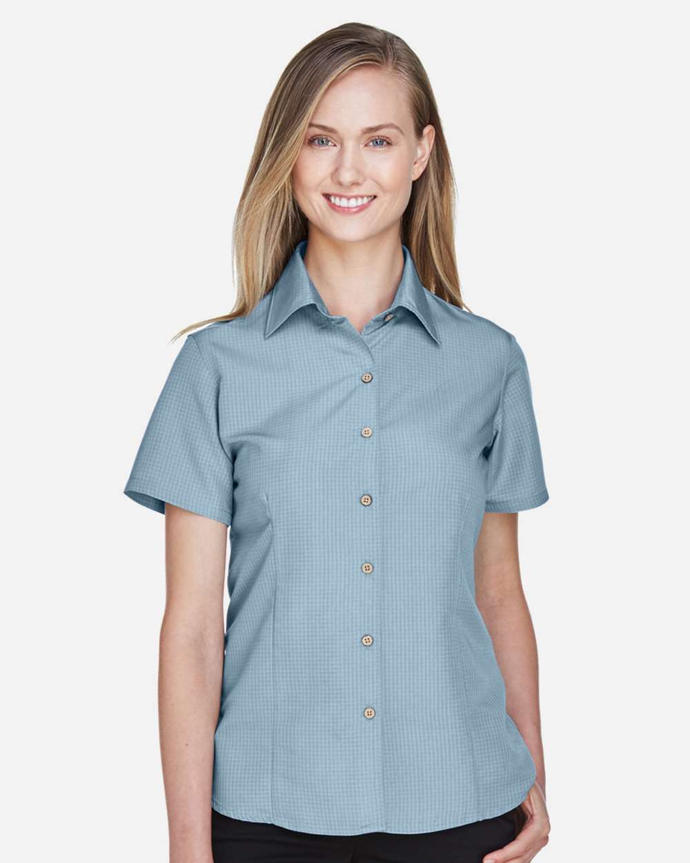 Women's Barbados Textured Camp Shirt - OnModelFront - B252B9252 - Cloud Blue