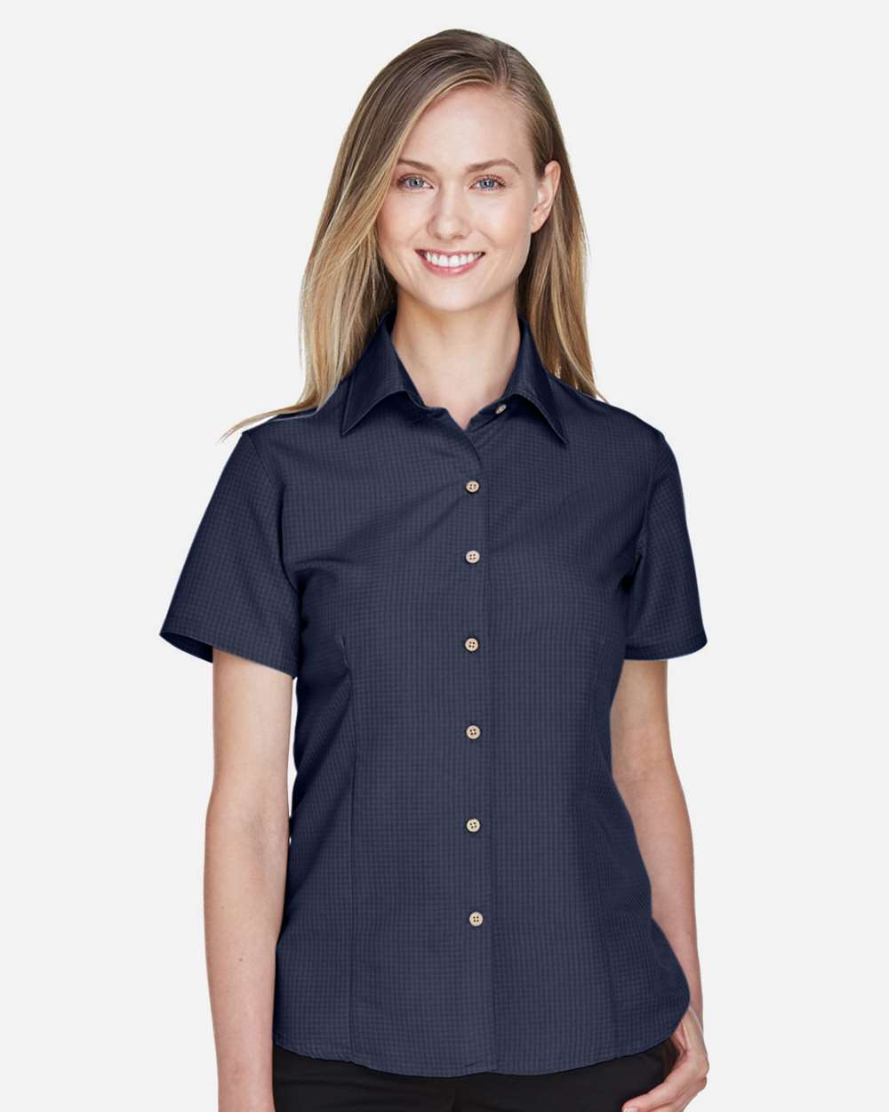 Women's Barbados Textured Camp Shirt - OnModelFront - B252B9652 - Navy