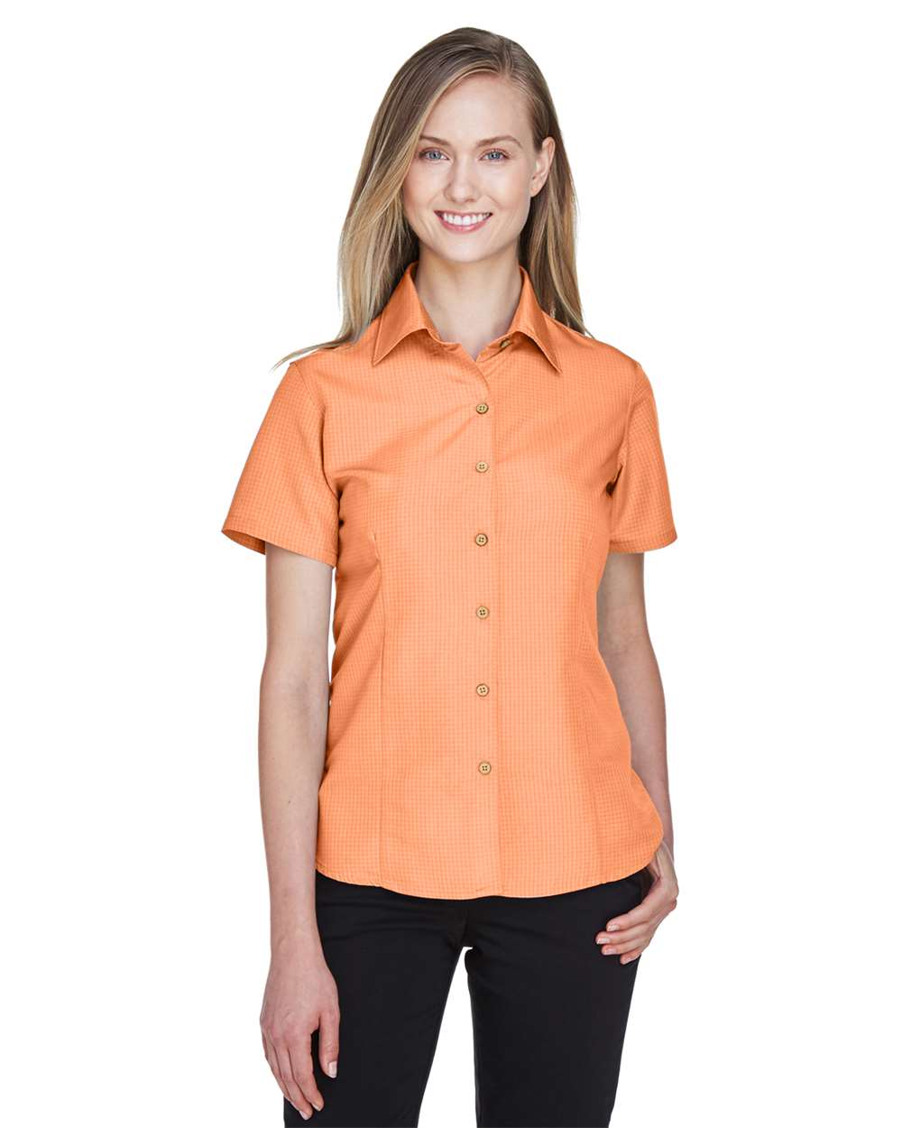 Women's Barbados Textured Camp Shirt - OnModelFront - B252B9662 - Nectarine