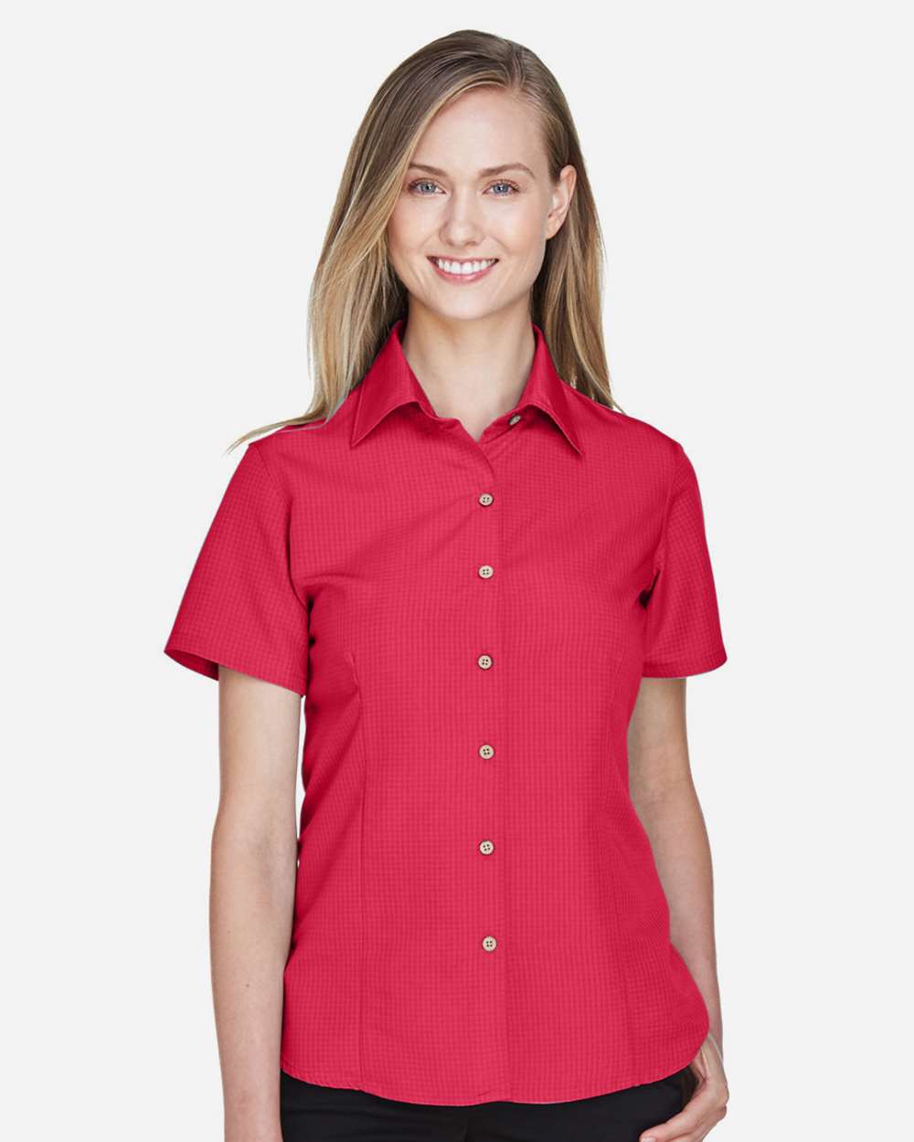 Women's Barbados Textured Camp Shirt - OnModelFront - B252B9702 - Parrot Red