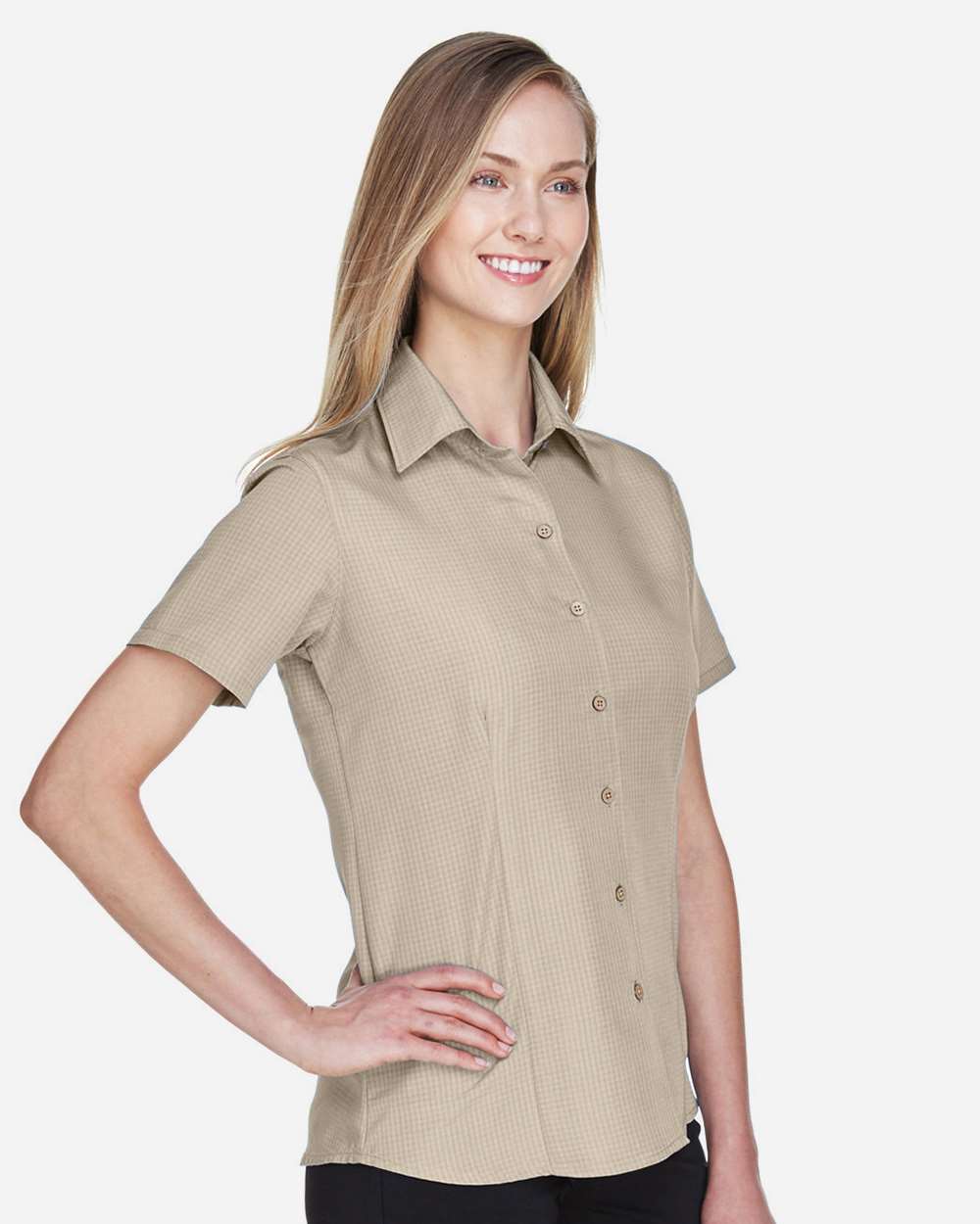 Women's Barbados Textured Camp Shirt - OnModelSide - B252B9102 - Khaki
