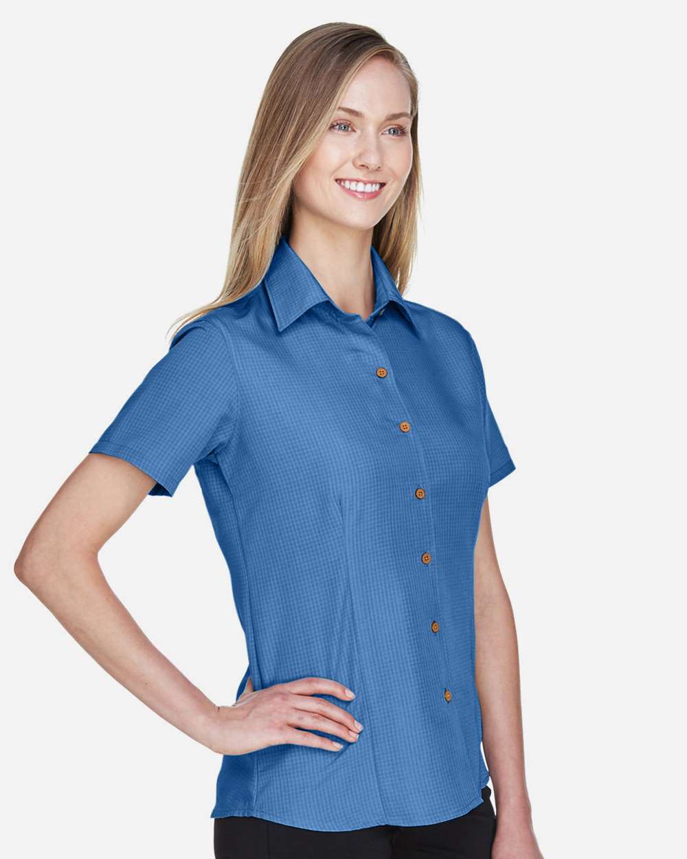 Women's Barbados Textured Camp Shirt - OnModelSide - B252B9112 - POOL BLUE