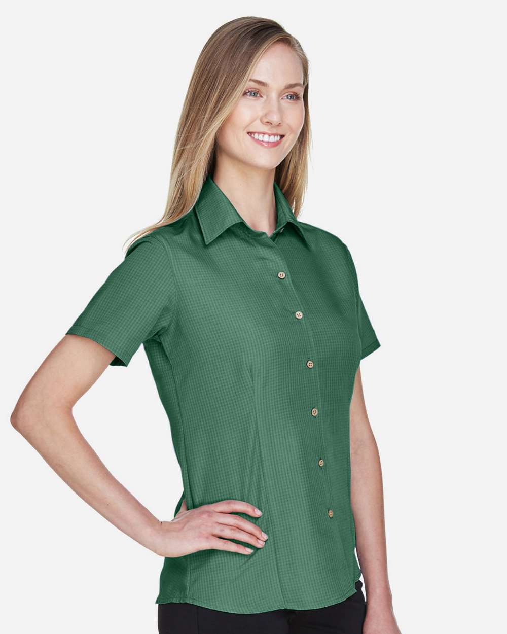 Women's Barbados Textured Camp Shirt - OnModelSide - B252B9172 - Palm Green